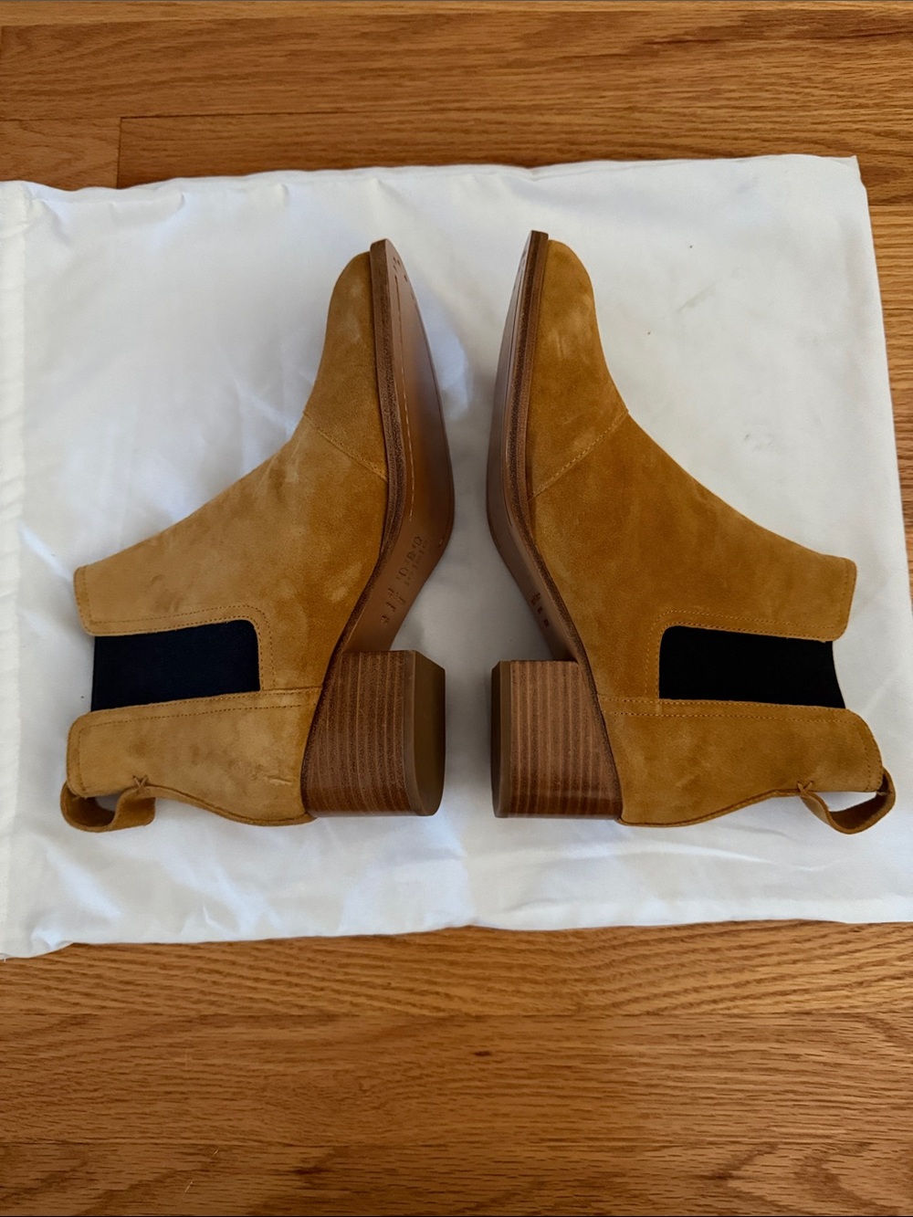 rag & bone Mustard Suede Chelsea Booties with Black Elastic Panels